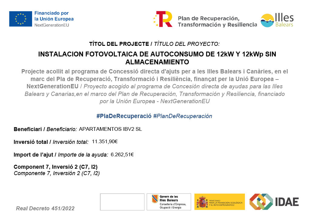 Recovery, Transformation and Resilience Plan - Funded by the European Union NextGenerationEU - Solar self-consumption installation